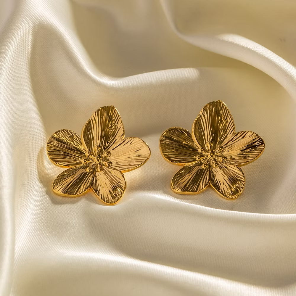 Dahlia Flower Gold Earrings