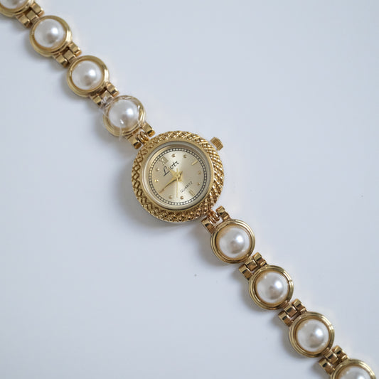 Gold Pearl Dainty Watch